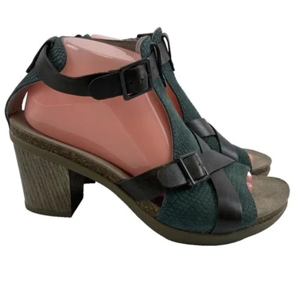 Dansko Shoes - Dansko Nubuck Leather Dominique Sandal Heel Buckle Teal Brown Sz 38 (7.5)